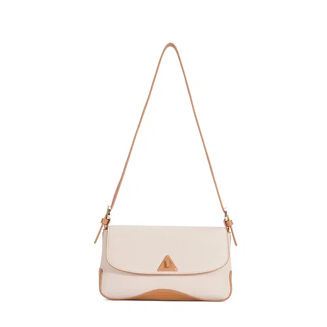 都宝路 质感气质精致百搭时尚拼色简约轻便日常通勤 合成革 斜挎单肩包 女款 杏色