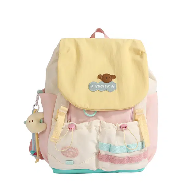 森马 日系撞色高颜值可爱多巴胺学生 尼龙 书包背包双肩包 女款 黄色/绿色/棕色