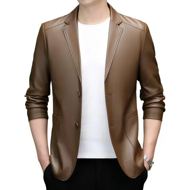 太子龍 薄款潮流西装领商务休闲皮衣 男款