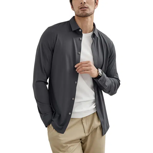 丹宁哲学 丝滑免烫抗皱舒适纯色长袖休闲风衬衫 男款