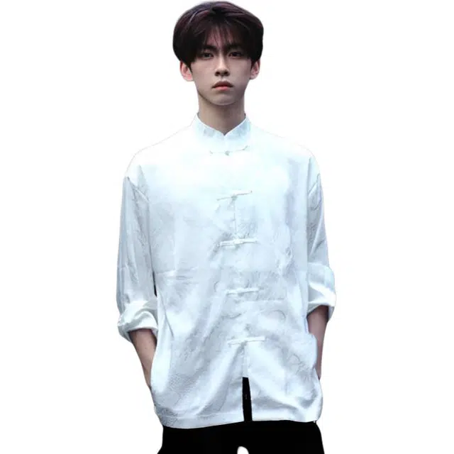 徐百货 新中式复古盘扣长袖春秋季潮牌唐装汉服龙纹提花衬衣外套衬衫 男女同款