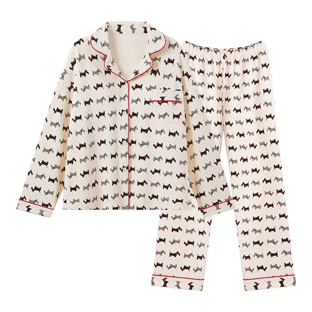 顶瓜瓜 家居简约小狗印花休闲长袖长裤服睡衣套装 女款