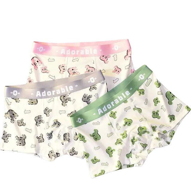 潞优野 高级感纯棉抗菌透气舒适卡通个性潮流可爱风运动四角短裤衩青少年简约平角内裤 男款