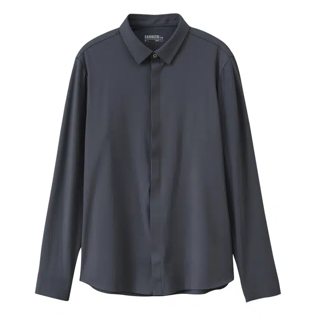 丹宁哲学 丝滑免烫抗皱舒适纯色长袖休闲风衬衫 男款