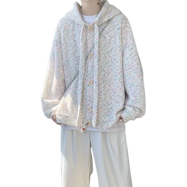 北极绒 学院风春秋季长帽绳设计感大码宽松长袖连帽外套男女百搭开衫设计感大码宽松套头卫衣 男款