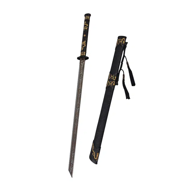 天子剑 祥龙唐横刀 高锰钢刀身锌合金雕刻手柄装具绸缎包木鞘刀剑未开刃 其他静态模型