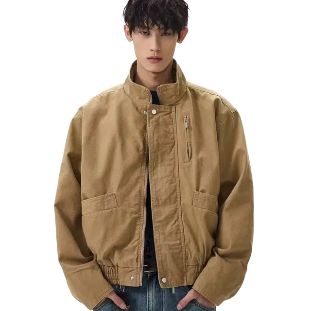 一碗士多 纯色拉链重工潮流百搭设计感小众痞帅美式高街松弛感炸街时尚口袋工装外套宽松街头感夹克 男女同款