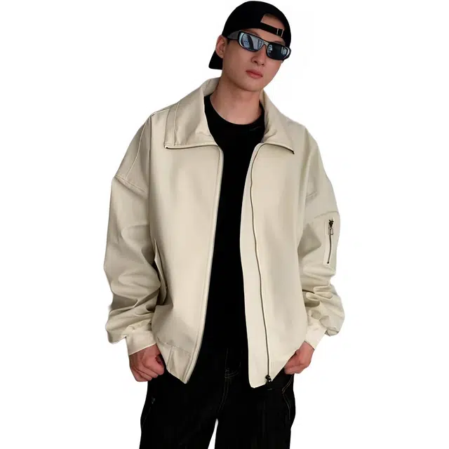 徐百货 美式高街潮牌百搭休闲纯色简约感外套潮流时尚日常通勤学生党拉链夹克 男女同款