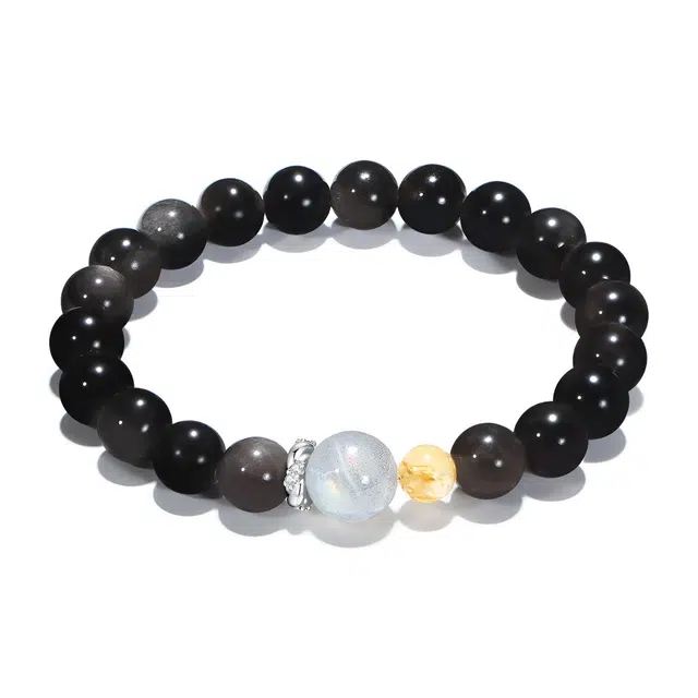 【普陀山官方已过香】 普陀山文创 莹润清透 招财转运银曜石 福气满满 精致国潮 八方来财 黑曜石 手串 男女同款情侣款