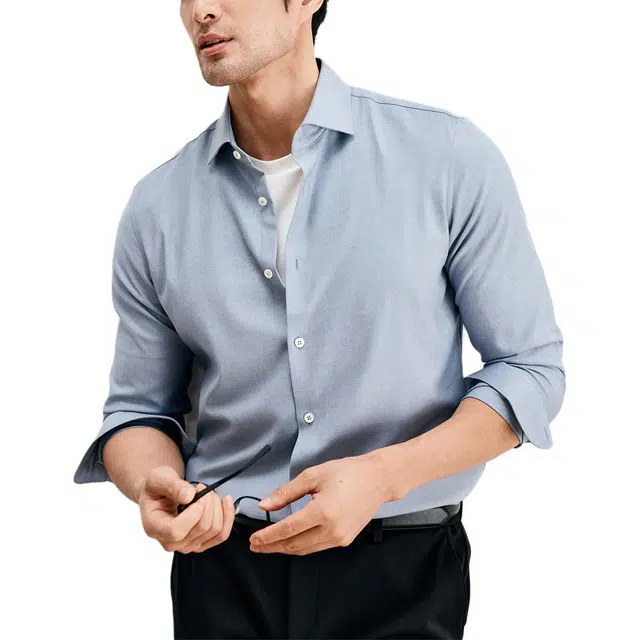 丹宁哲学 羊毛莫代尔保暖面料百搭款温莎领纯色长袖休闲风衬衫 男款