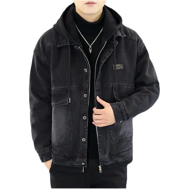 太子龍 连帽保暖棉衣冬装设计感棉袄牛仔外套 男款