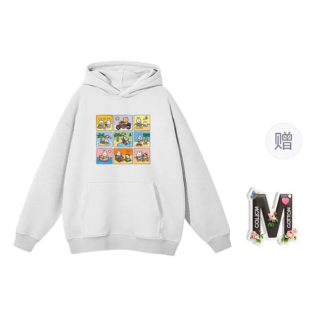 棉购 连帽重磅潮流加厚美式宽松卡通慵懒风秋冬卫衣 男女同款