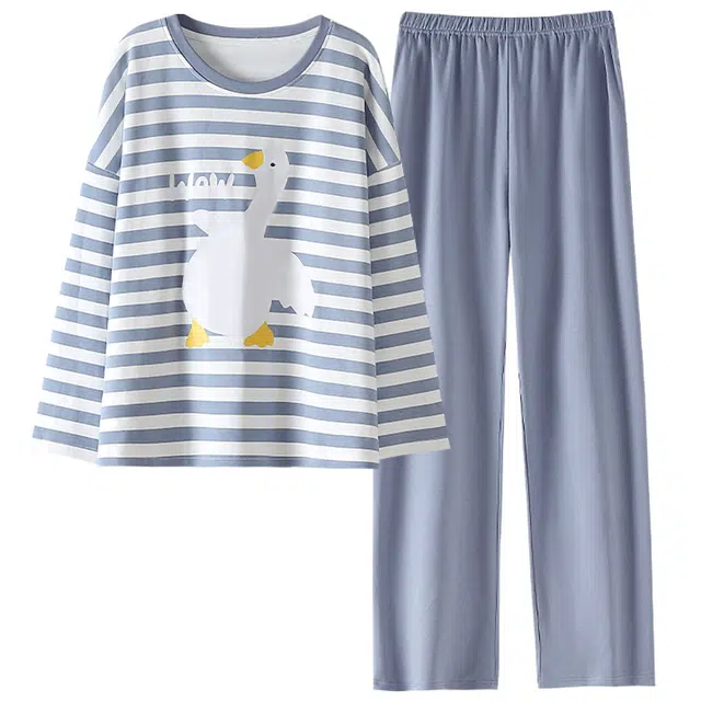 顶瓜瓜 家居女简约休闲舒适面料可外穿圆领设计服睡衣套装 女款