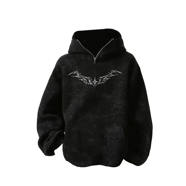 艾梵斯贝 美式复古潮流满天星扎染重磅小众设计款无性别潮酷暗黑风日常休闲百搭高级感高街风硬挺连帽套头卫衣 男女同款