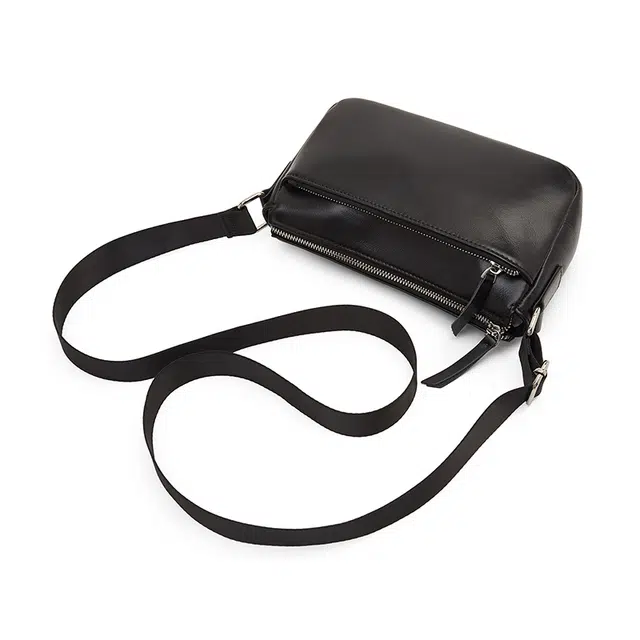 老人头 经典时尚小众设计高颜值简约优雅气质通勤 头层牛皮 单肩斜挎包 女款 黑色