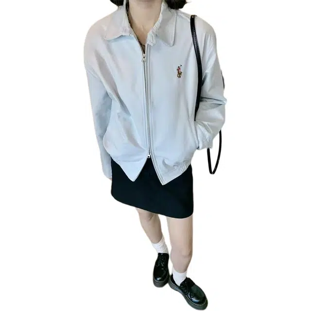 敲模女孩 甜酷学院风苎麻棉刺绣慵懒松弛感夹克 女款