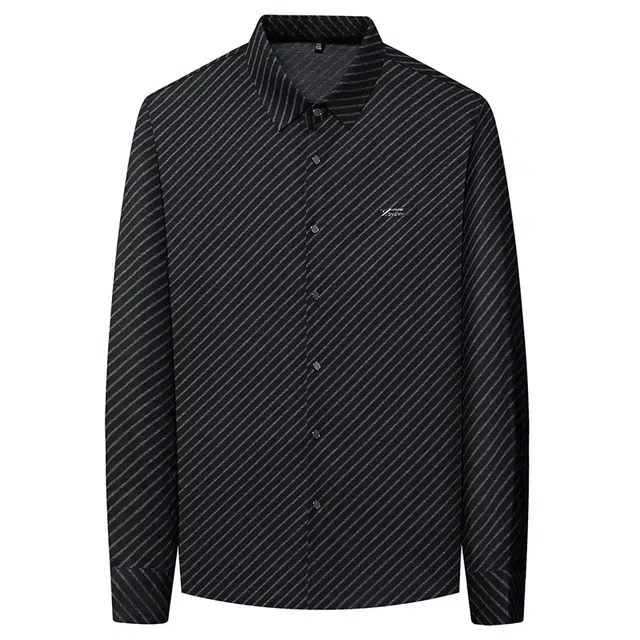 太子龍 条纹长袖上衣中年休闲抗皱弹力衬衫 男款