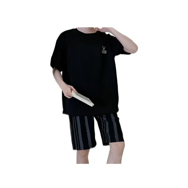 蒄趣 时尚舒适纯棉套头可外穿家居服宽松透气薄款睡衣套装 男款