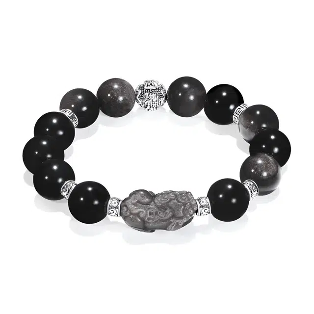 【普陀山官方已过香】 普陀山文创 招财银曜石吞金兽貔貅新中式国潮财源滚滚前程似锦小众简约百搭#好运 黑曜石 手串 男女同款情侣款