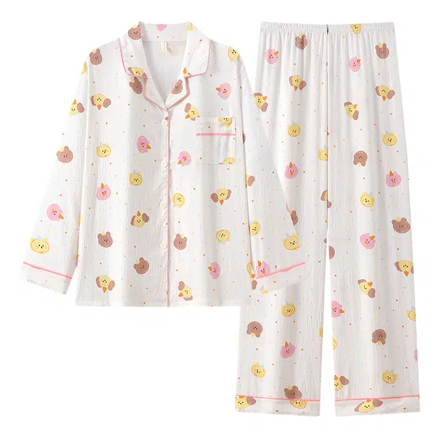 宫蝶 长袖甜美风云朵棉卡通家居服宽松休闲可外穿开衫睡衣套装 女款