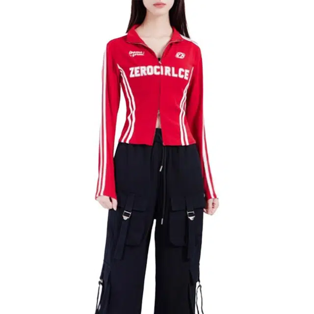 敲模女孩 美式辣妹撞色拉链开衫短款甜酷修身长袖夹克外套 女款