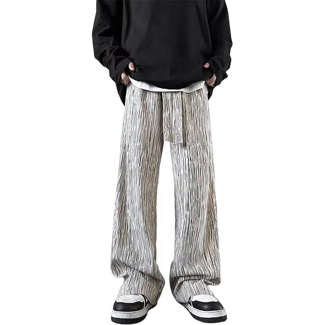 大格子与黑猫 扎染垂感阔腿裤直筒长裤子男加肥加大码潮流胖子宽松秋季街头休闲裤 男款