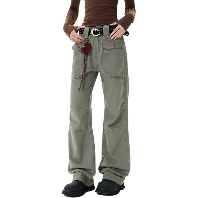 洞洞拐 美式复古立体剪裁美拉德风格宽松直筒百搭长裤工装裤 男女同款