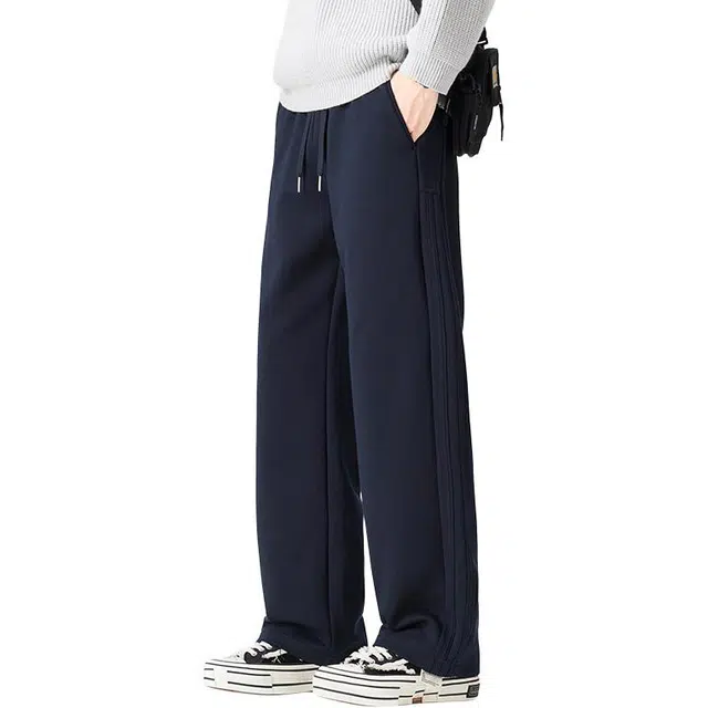 协协乐 美式条纹三条杠卫裤设计个秋冬季潮牌宽松直筒阔腿拖地裤百搭青少年运动长裤休闲裤 男款