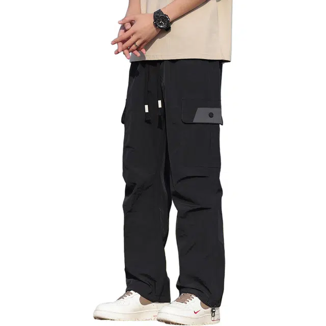 瑞梵帝斯 美式潮流速干凉感防晒拖地阔腿酷飒风高腰透气户外运动休闲直筒裤工装裤 男款