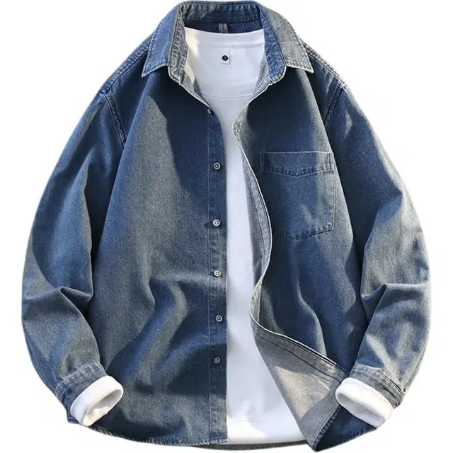 百胜狐 春季长袖宽松复古大码衬衣青少年薄款百搭夹克外套 男款