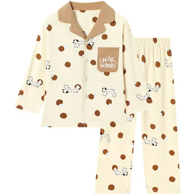 久岁伴家居服套装 长袖翻领常规印花分体式长裤儿童款