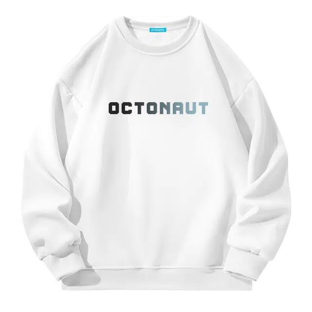 海底小纵队  美式高街复古潮流卡通二次元字母印花保暖休闲简约学生国潮加绒加厚纯色宽松舒适手绘百搭重磅落肩打底圆领长袖卫衣 男女同款