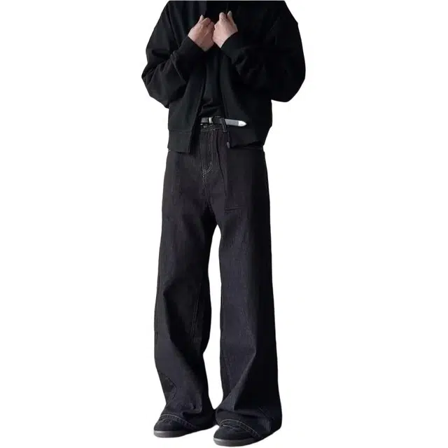 大格子与黑猫 美式高街高级感春秋季设计直筒宽松微喇阔腿长裤牛仔裤 男女同款