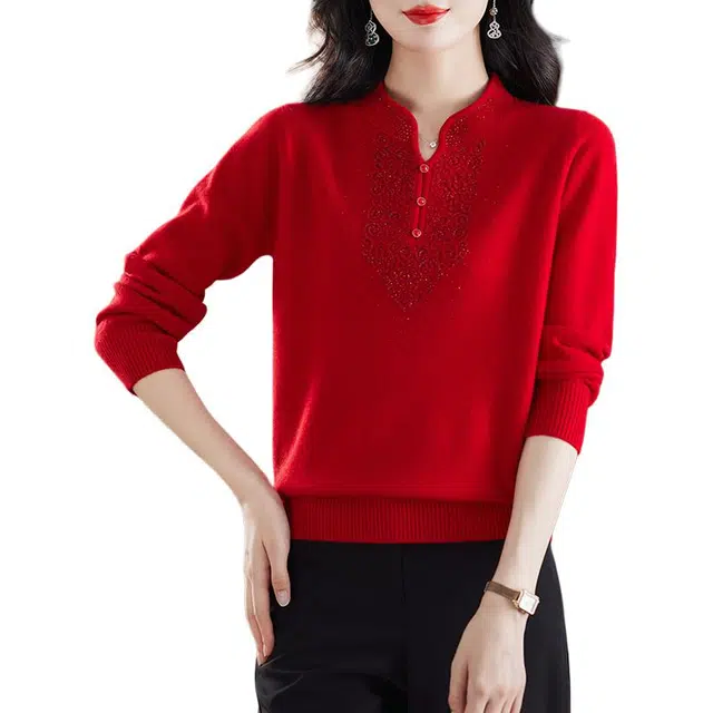 袋鼠 气质时尚百搭减龄立领质感纹路长袖打底羊毛针织衫 女款