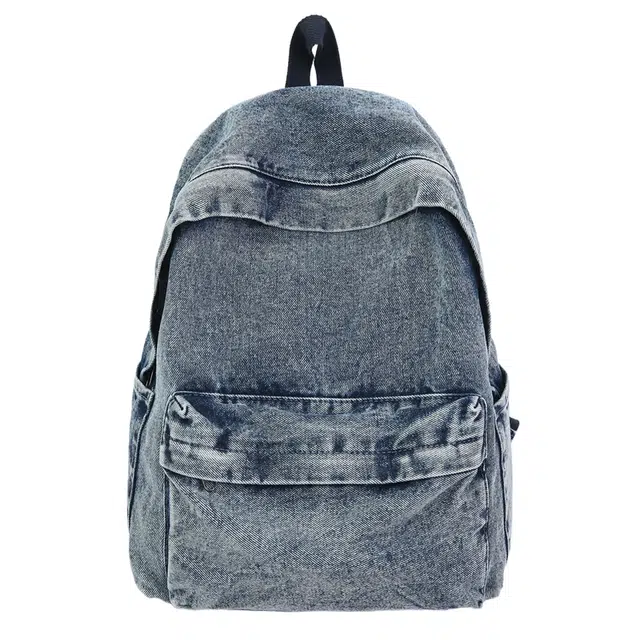 蔻蒂熊 牛仔简约男复古日系感潮流设计感高街 涤纶 双肩包 常规 青少年 黑色/蓝色