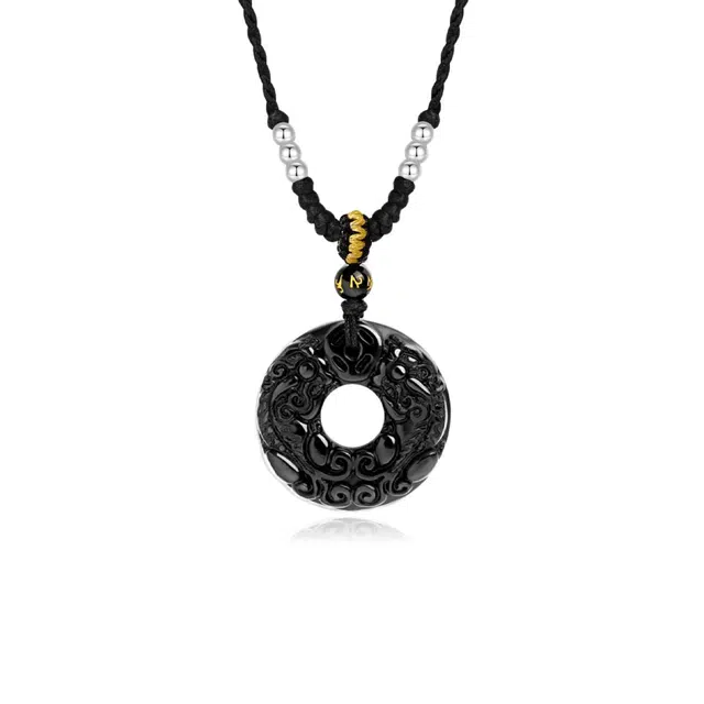 扣住浪漫卡片 福韵金 貔貅平安扣新中式国潮国风民族风简约平安纳福简约本命年百搭#好运 黑曜石 项链 女款