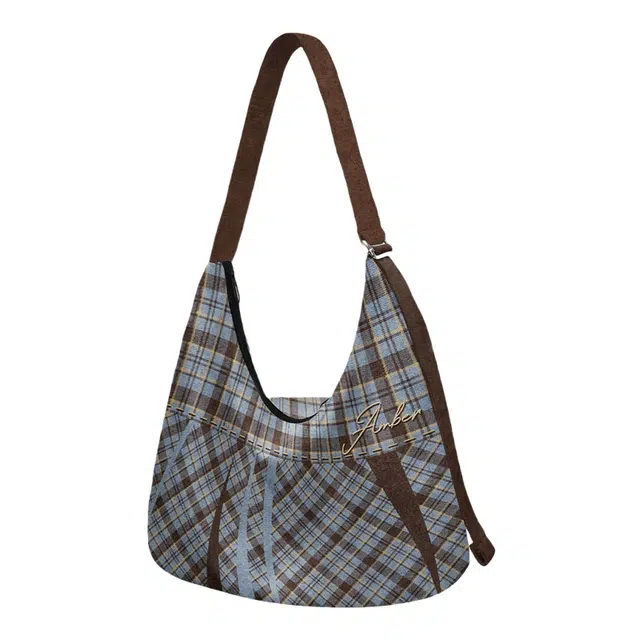 奥松 时尚潮流百搭格子 绒面科技布 托特包单肩包 常规 女款 蓝色