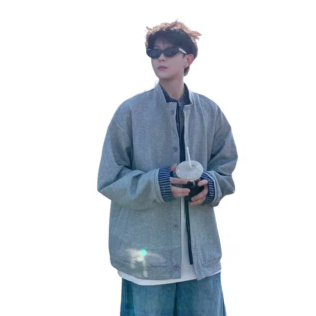 北欧攻略 美式小众条纹假两件叠穿开衫纽扣外套氛围感痞帅舒适显瘦卫衣 男女同款