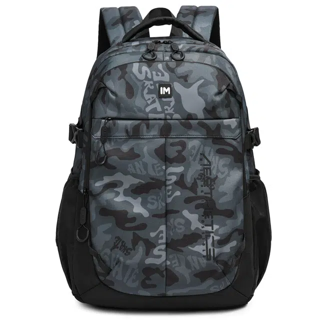 單倉 潮流通勤百搭时尚设计学院风背包初高中学生大容量轻便耐磨书包 牛津布 双肩包 常规 男女同款情侣款 迷彩灰/黄色/黑色/灰色