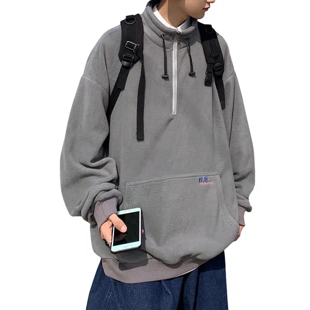 北欧攻略 美式复古立领柔软舒适有型宽松显瘦套头大码休闲通勤少年感长袖卫衣 男女同款