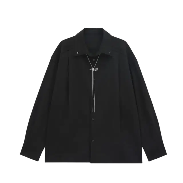 一碗士多 项链纯色时尚简约翻领纽扣铆钉垂感飞机扣韩系西装痞帅高街气质高级感慵懒风松弛感宽松百搭休闲衬衫 男女同款