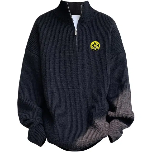 普鲁士多特蒙德 潮牌高街针织男士立领半拉链开衫上衣外套百搭休闲舒适防静电保暖毛衣 男女同款