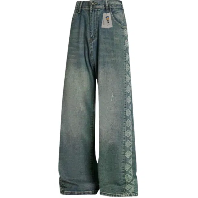 地界二 美式复古水洗做旧潮牌宽松直筒阔腿痞帅简约长裤潮牛仔裤 男款