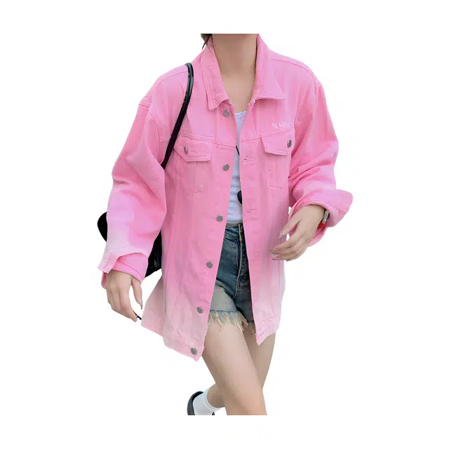 荟萃阁 美式渐变宽松洋气港风通勤简约长袖牛仔外套 女款