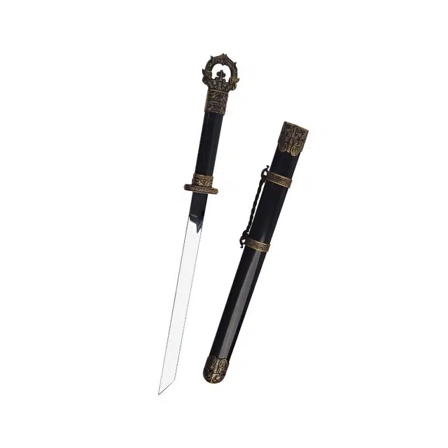 天子剑 小环首唐横刀 不锈钢刃身 金属外鞘 合金装饰 短刀剑兵器摆件 未开刃 其他静态模型