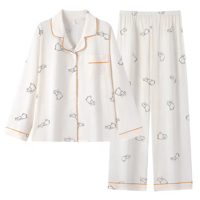 宫蝶 长袖云朵棉卡通甜美风家居服宽松休闲可外穿开衫睡衣套装 女款