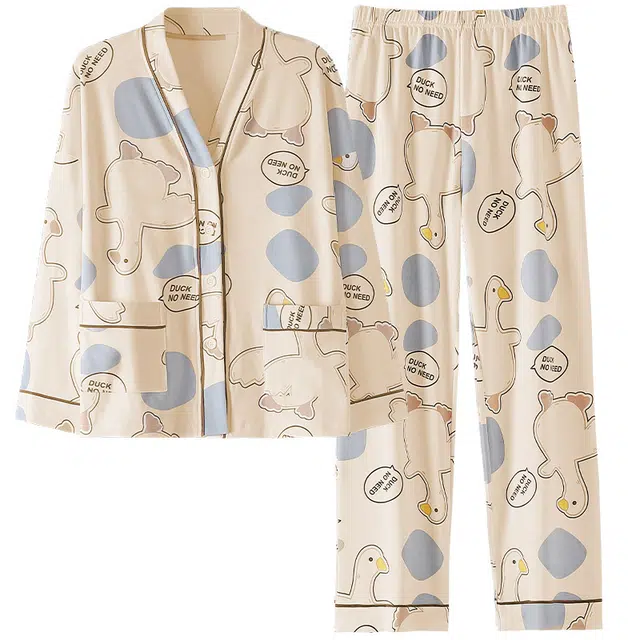 顶瓜瓜 夏季女卡通大鹅印花休闲家居服睡衣套装 女款