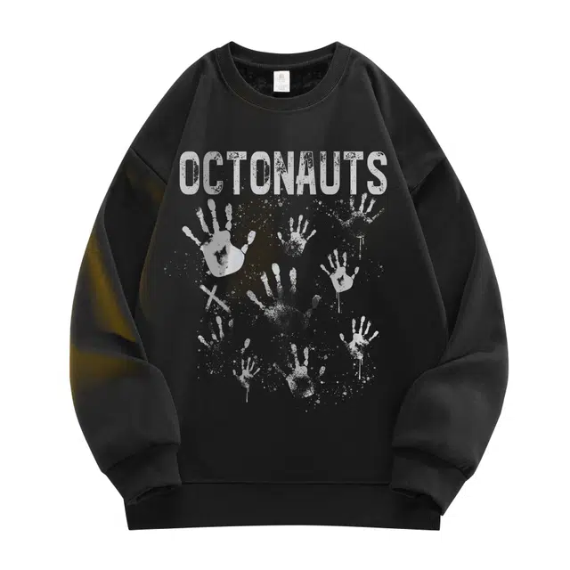 海底小纵队 美式高街复古泼墨手掌品牌印花宽松休闲舒适透气纯棉无性别学院风日常通勤圆领套头长袖卫衣 男女同款