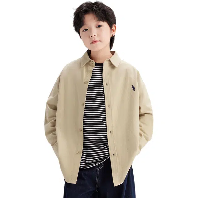 左西 纯色纯棉长袖休闲衬衫 百搭亲肤透气 单穿叠穿都好看 儿童款