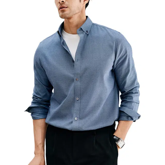 丹宁哲学 高端桑蚕丝棉混纺提花面料长袖休闲风衬衫 男款